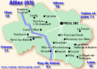 Carte Auvergne Rhone-Alpes Allier 03